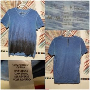 Calvin Klein Mens Medium Blue and Black V-Neck T-Shirt